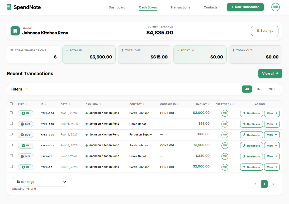 Cash payment history - searchable list of all payments received as proof
